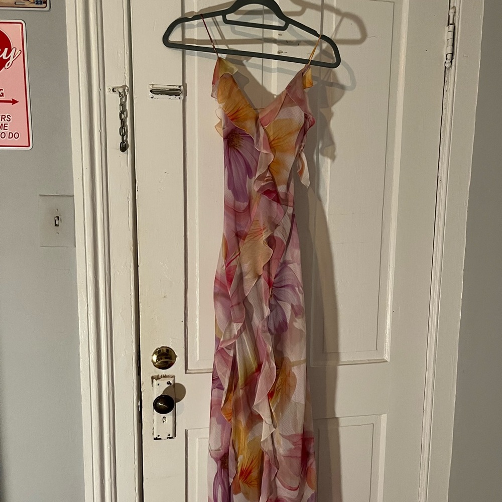 MANGO Purple and Pink Floral Ruffle Dress